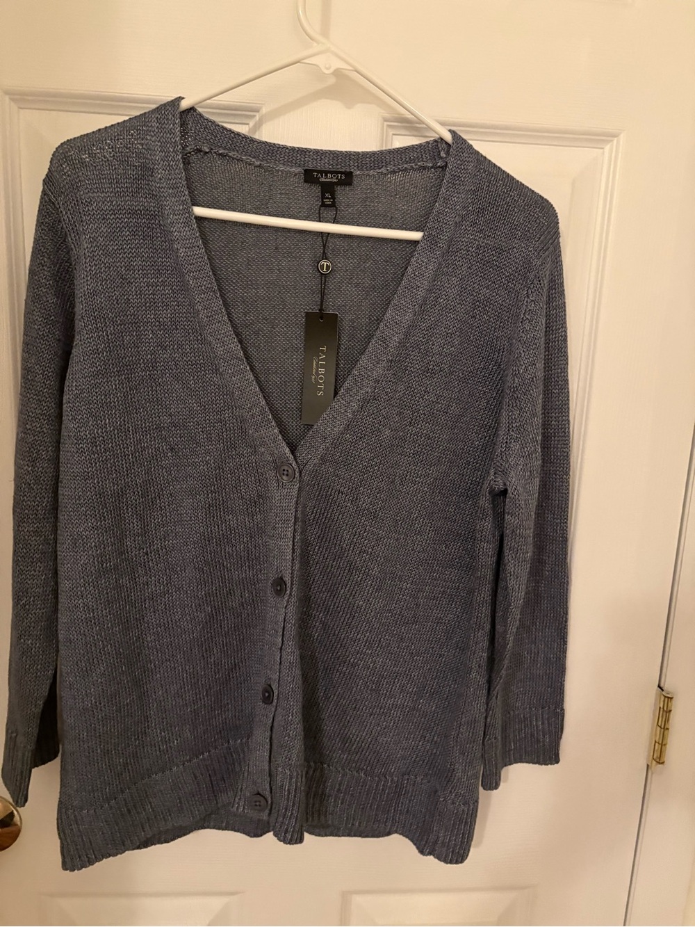 Talbots Gray V Neck Button Front Cardigan